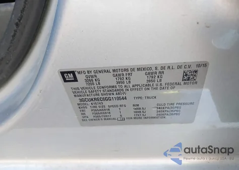 2016 Chevrolet Silverado 1500 2Lt z USA, uszkodzony, nr VIN 3GCUKREC6GG110544